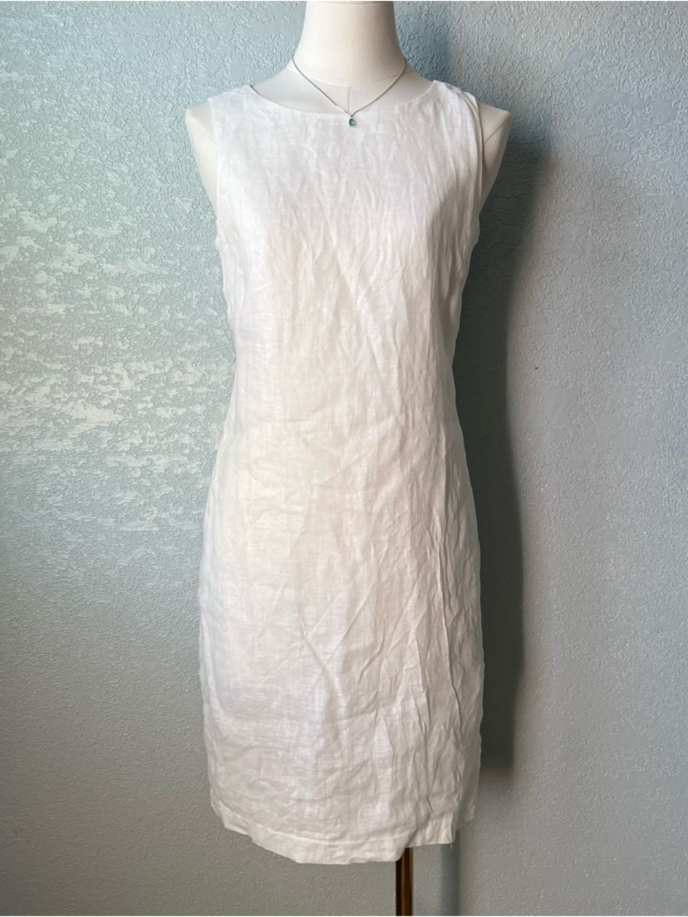White Linen Blend Sheath Dress Minimalist Sleeveless Summer Midi Size 6